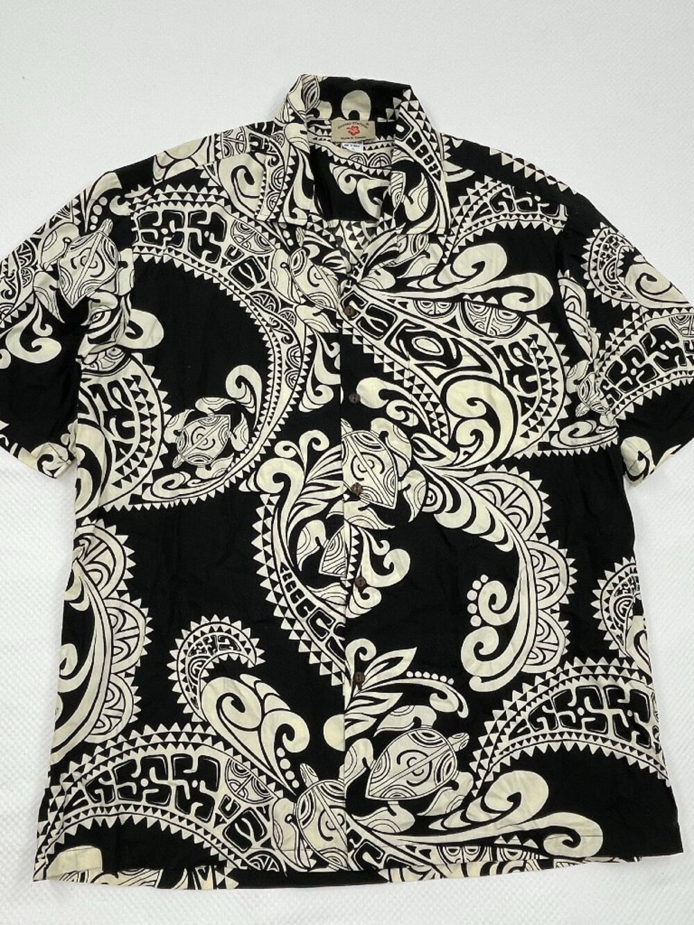 Hawaii Station Hawaiian Tribal Sea Turtle Shirt Black White Cotton Men's XL